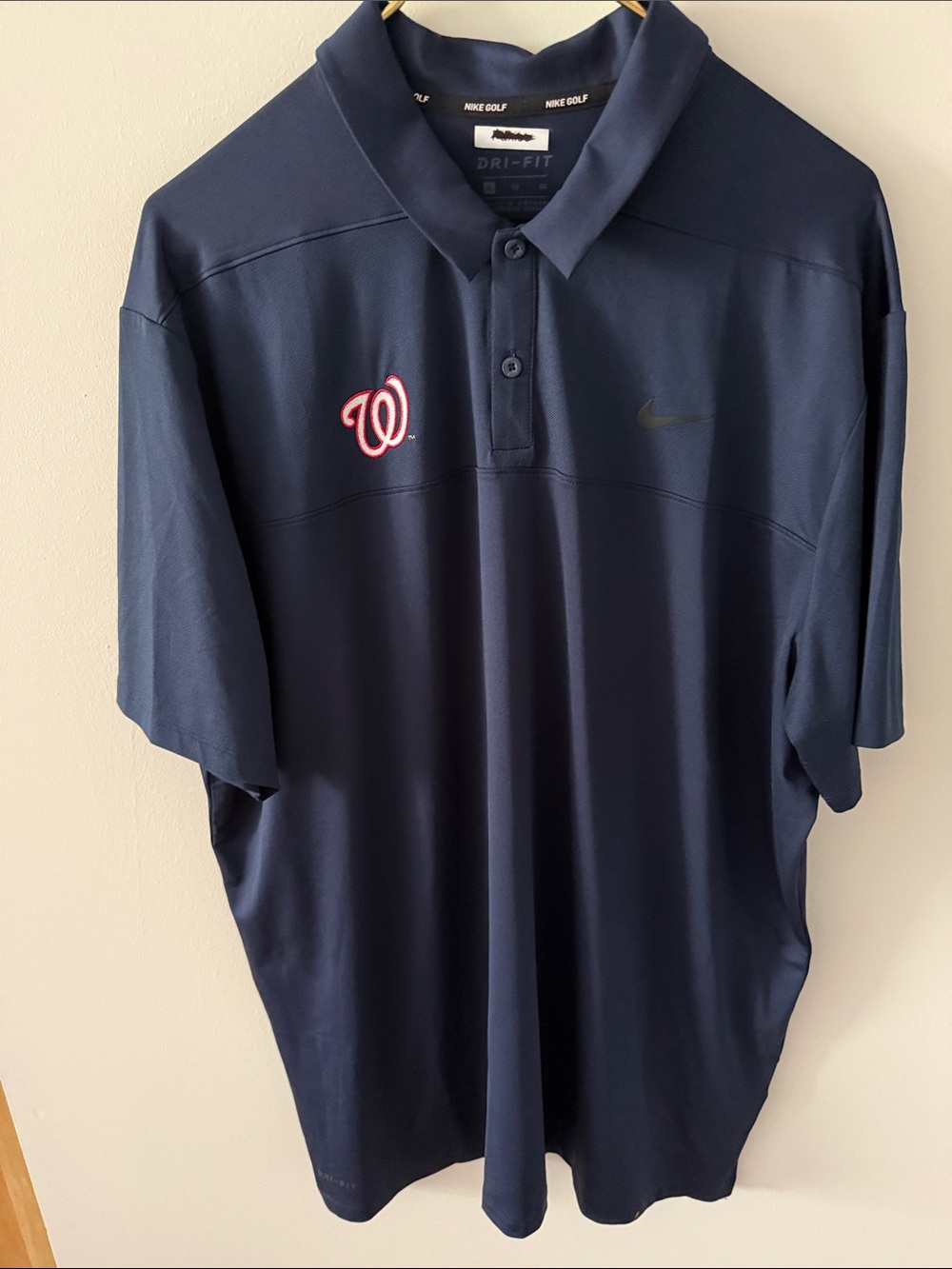 NWOT Nike Golf Washington Nationals Short Sleeve Polo Shirt. Navy Blue. Size XL.
